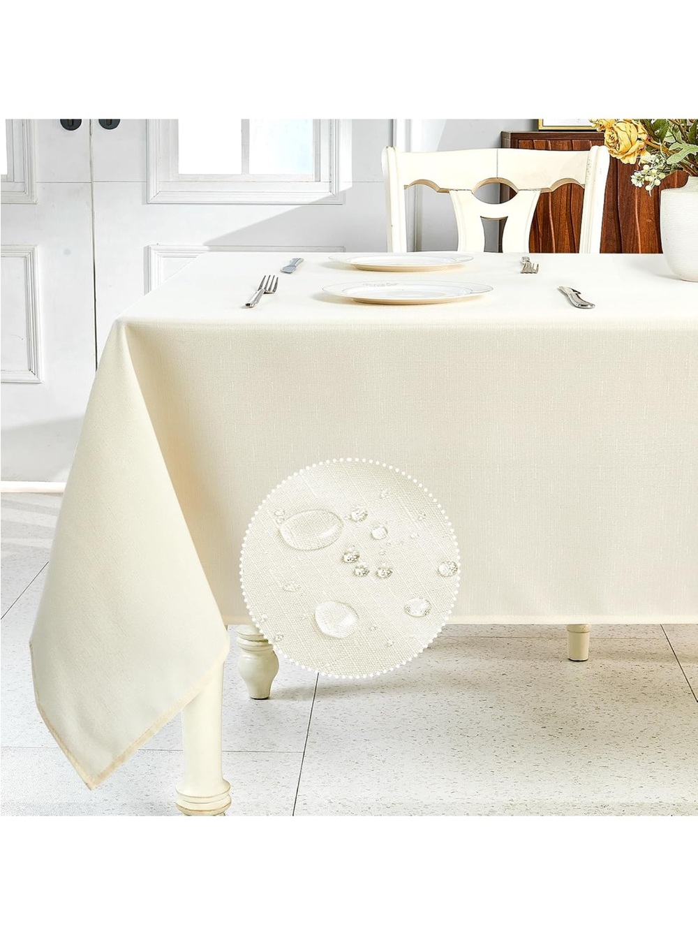 NEW Textured Linen Table Cloth for Rectangle Table. Wrinkle Free Wipeable 52x70”